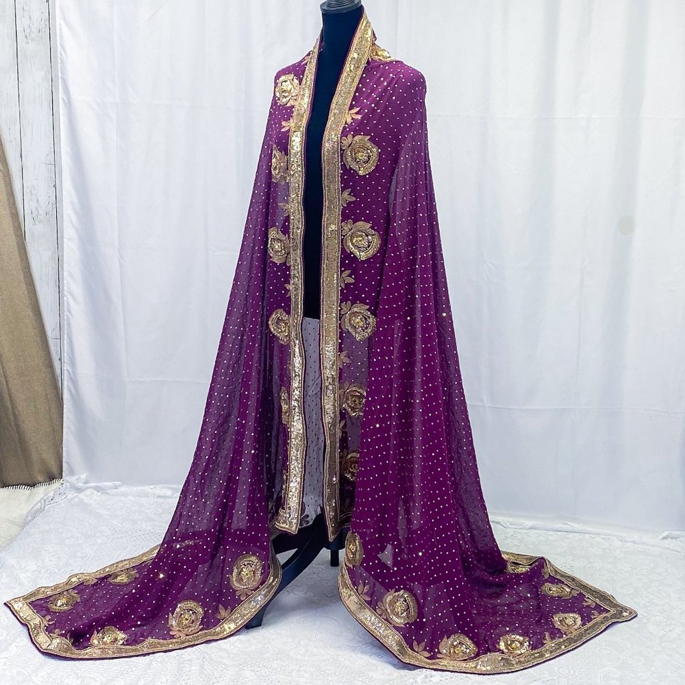 Luxury True Bohemian Style Fabric Saree Royal Purple Intricate Detail STUNNING!